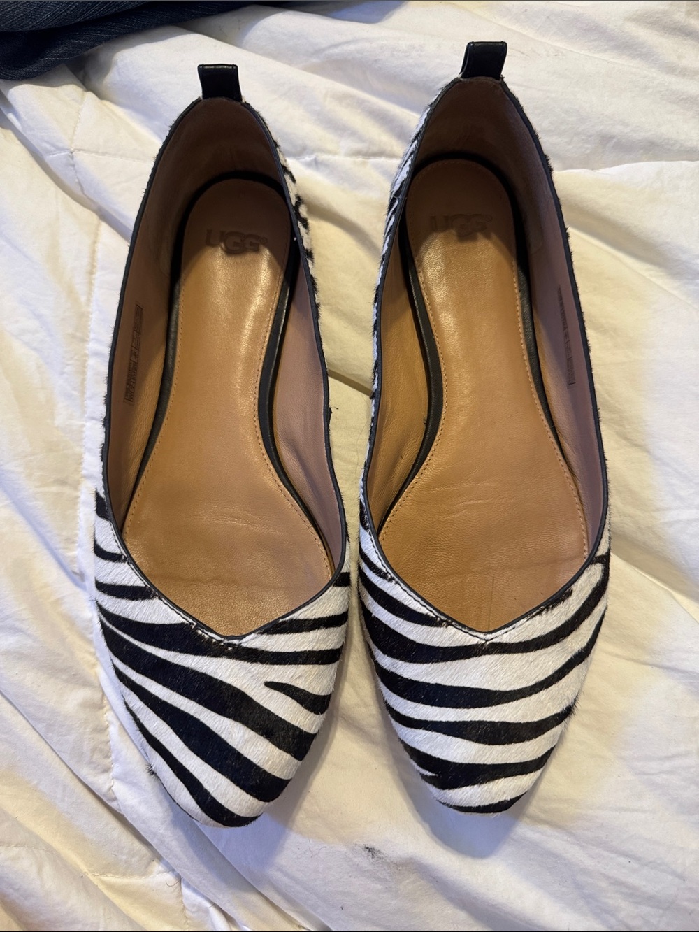 UGG Women's Zebra-Print Pointed Ballet Flats - Black & White